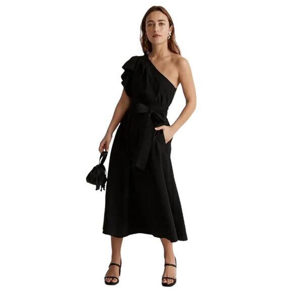 MADEWELL Ruffled One-Shoulder Midi Dress in Black - Picture 1 of 10